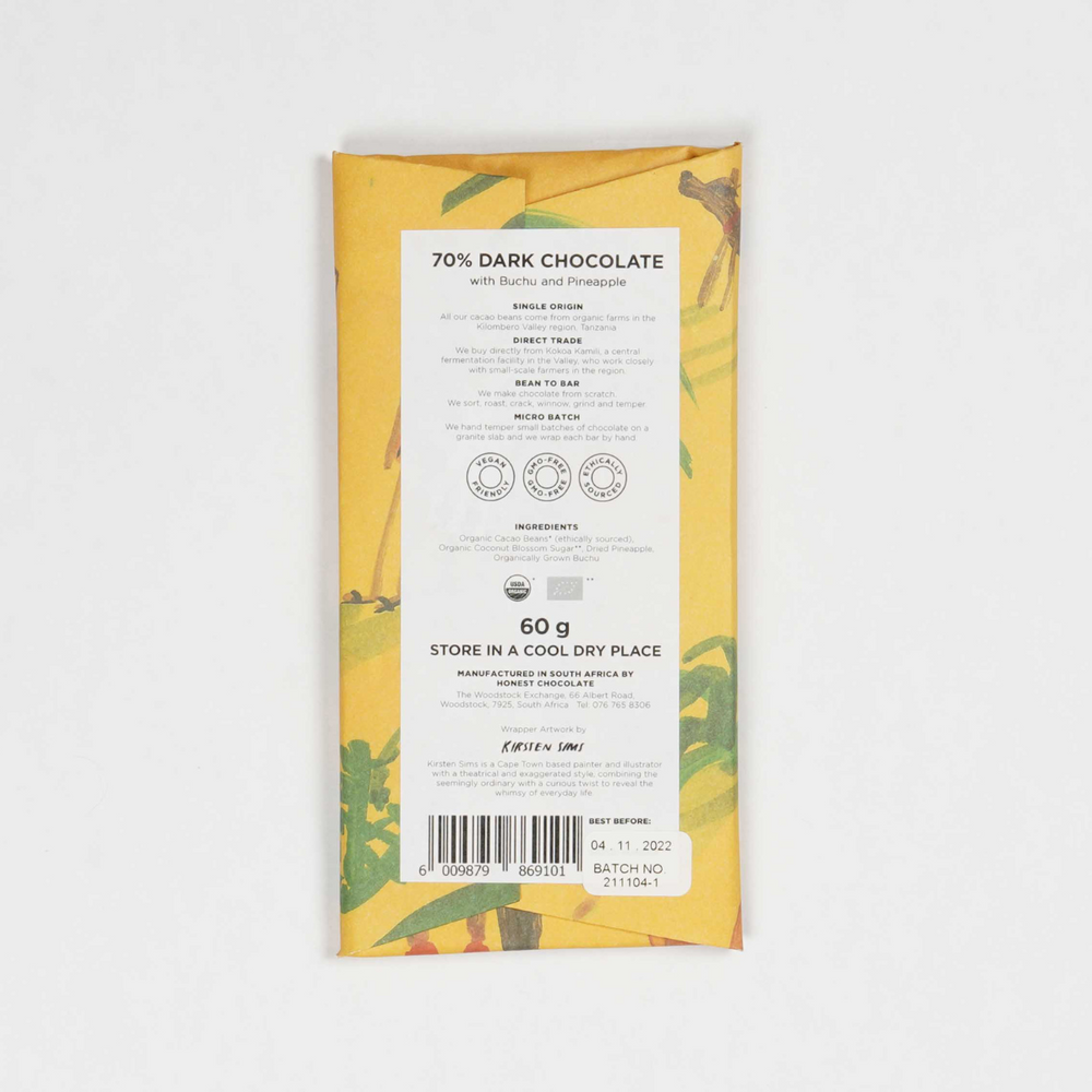 Honest Chocolate - 70% Pineapple & Buchu Slab - Shop Online!