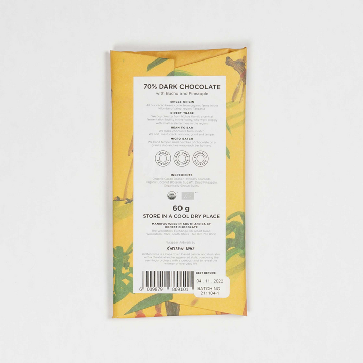 Honest Chocolate - 70% Pineapple & Buchu Slab - Shop Online!