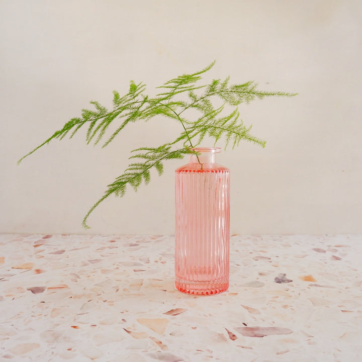 Glass Vase - Pink Ribbed - Shop Online!