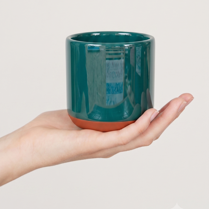 person holding cup fot scale