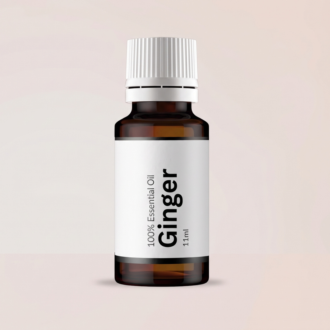Essential Oil - Ginger bottle showcasing 100% pure ginger essential oil for a refreshing scent.