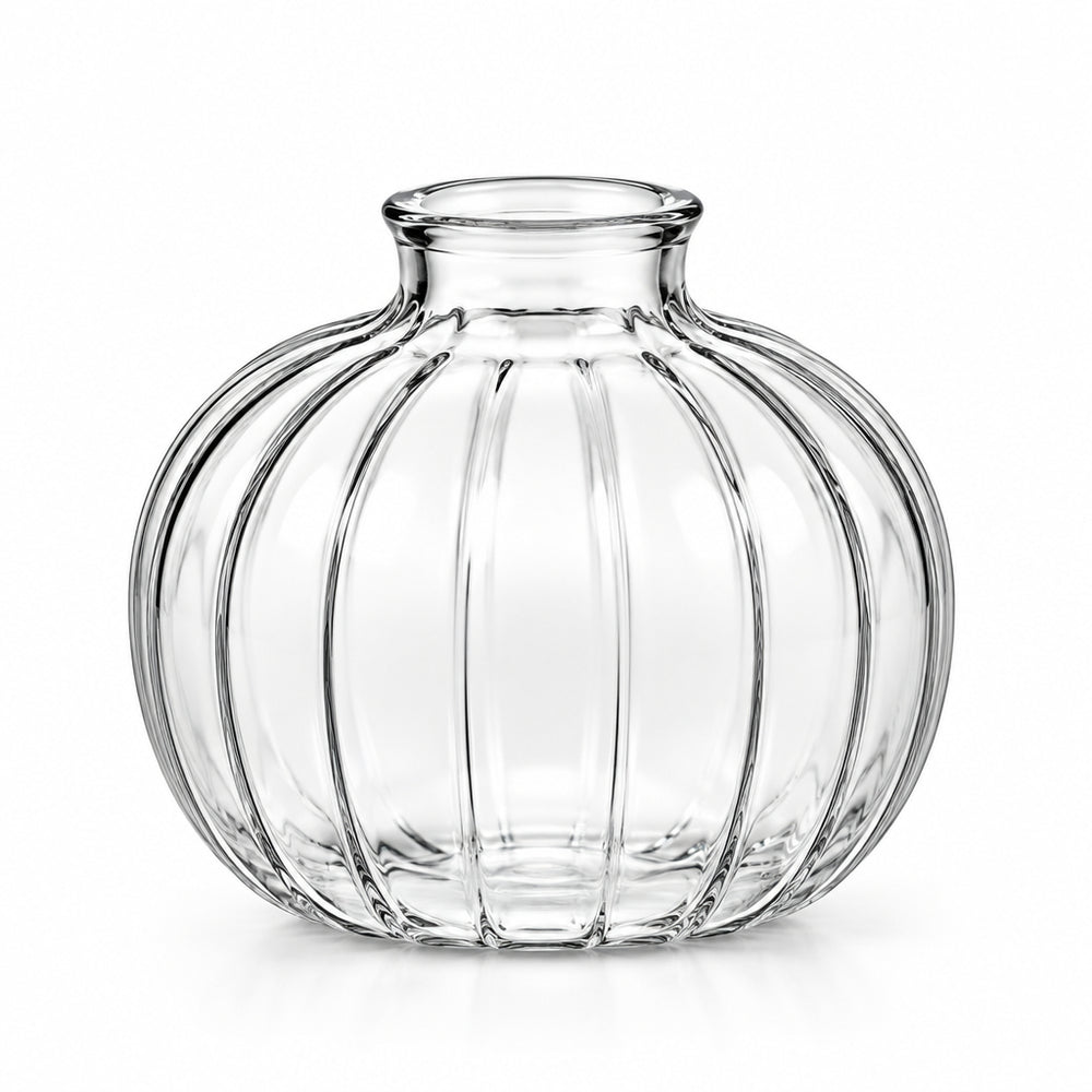 Clear pumpkin glass flower vase, 9h x 4dcm, perfect for single stems and small posies.