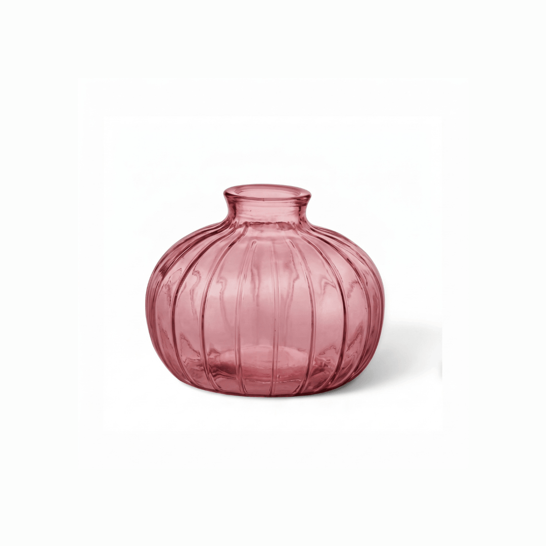 Glass Flower Vases in pink pumpkin shape, perfect for single stems or small posies, compact and stylish.