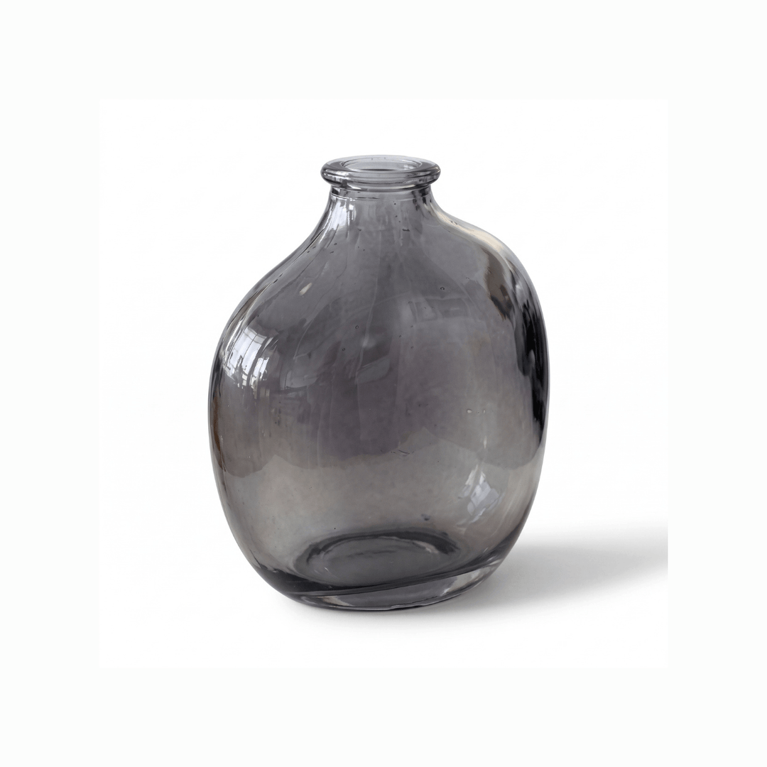 Stylish grey Glass Flower Vases, perfect for single stems or small posies, enhancing any decor.