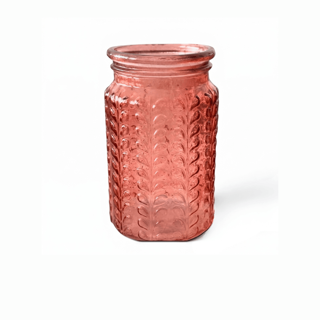 Glass Flower Vases in pink floral cylinder design, perfect for single stems or small posies.