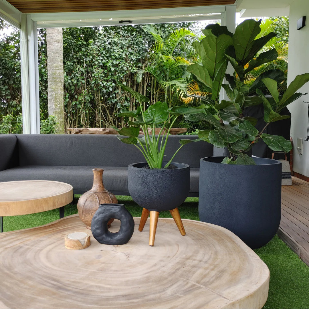 Rustic Cask Planter - Black Slate