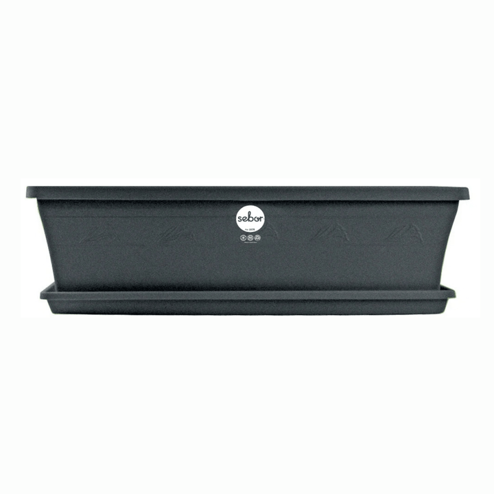 Sebor Sill Planter - Charcoal with drip tray, suitable for indoor and outdoor use, UV resistant.