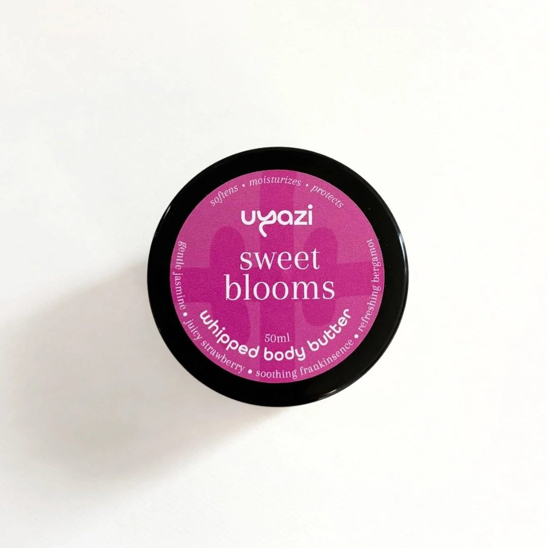Uyazi Sweet Blooms whipped body butter container on a white background