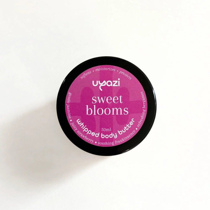 Uyazi Sweet Blooms whipped body butter container on a white background